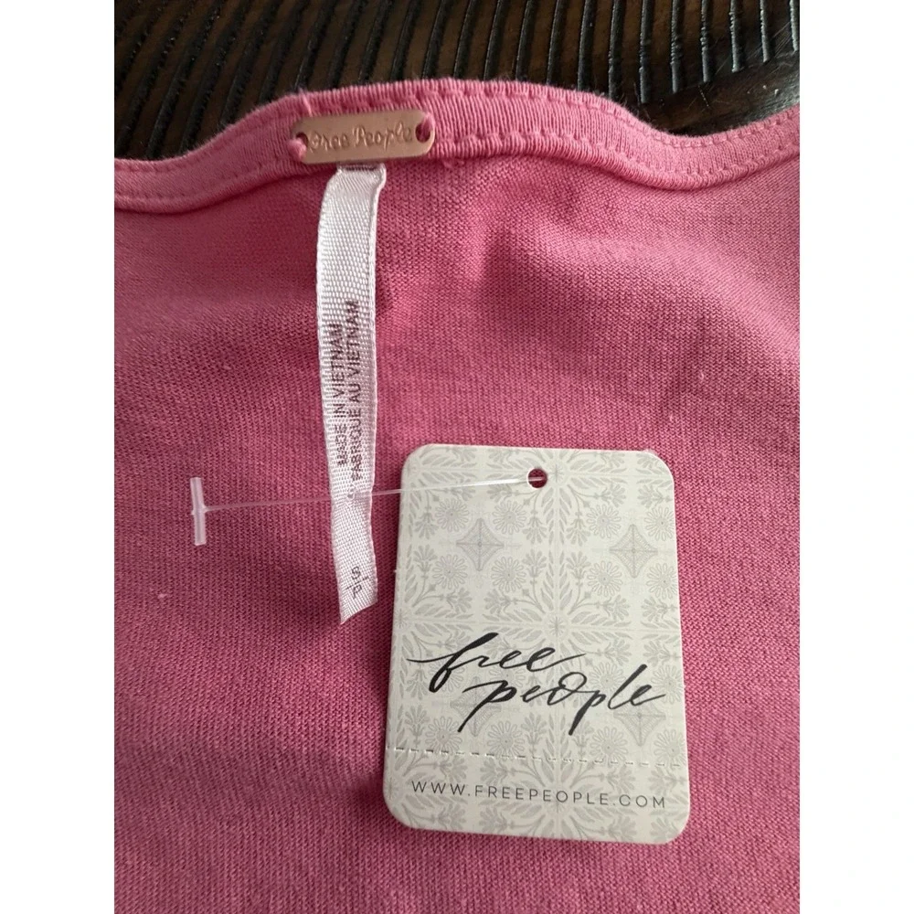FREE PEOPLE Top Women's Sz Small Kitty Puff Sleeve Crop Top Ties Pink #FFF10-2